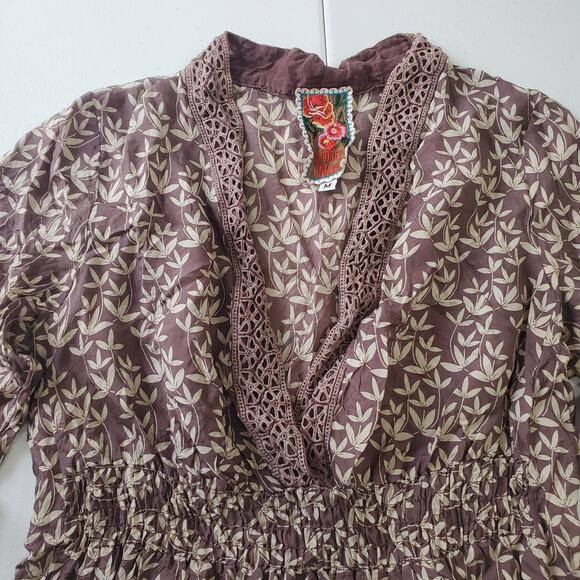 Johnny Was Blouse Womens Medium Silk Floral Boho Peasant Tunic Long Sleeve Top - Picture 3 of 8